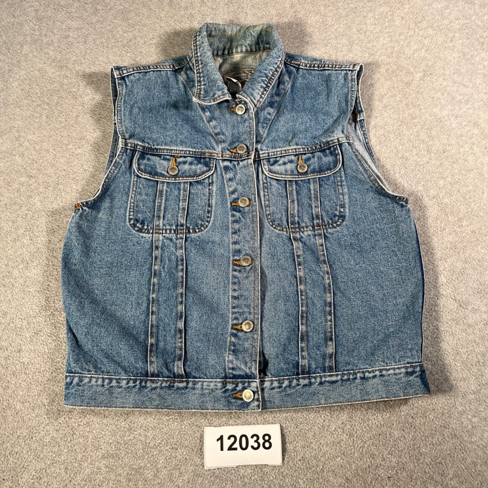 Vintage PS Gitano Denim Vest Womens Large Blue Cotton Collared Button Front